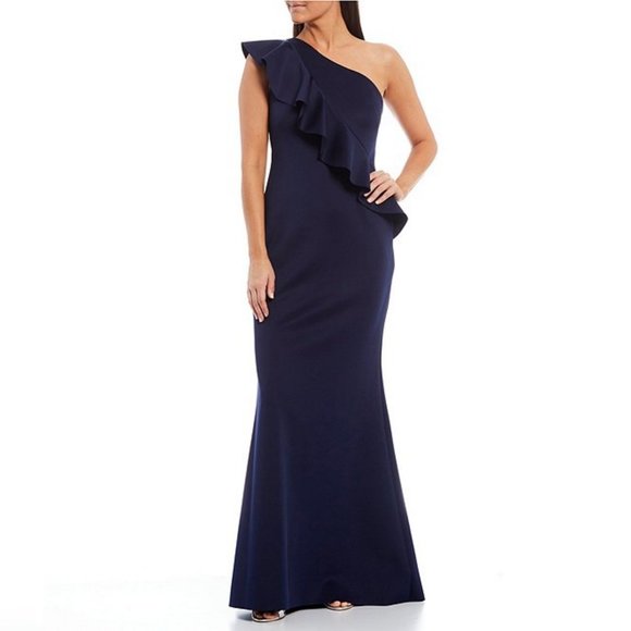 Jessica Howard One Shoulder Ruffle Long Gown - Picture 2 of 7